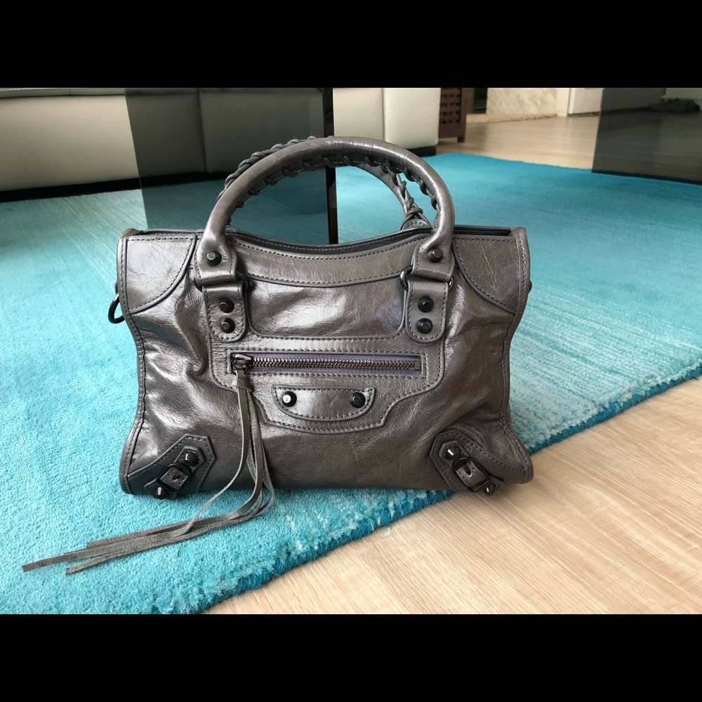 Metallic Gray Classic City Satchel